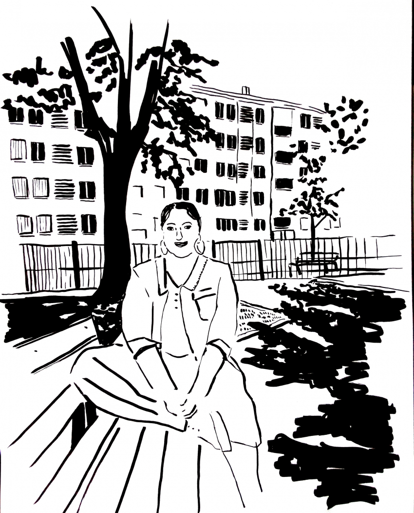 Portrait d'Anissa réalisé au feutre et à l'encre de Chine
